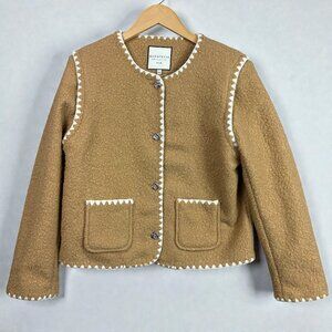 Bagatelle Collection Womens L Boucle Jacket Tan Trim NWT Sherpa Faux